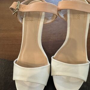 NEW / Bamboo / white and tan wedge sandals / size 9